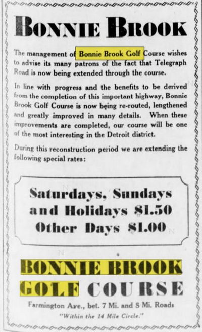 Bonnie Brook Golf Course - Apr 20 1930 Ad